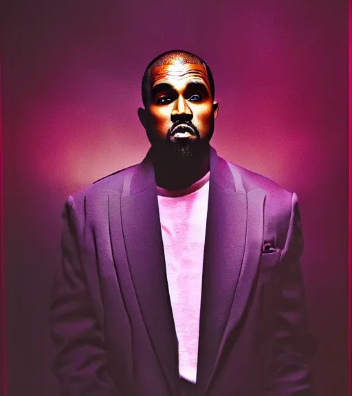 Image similar to a photo of kayne west ( ( with pink long hair ) ), studio photo, dynamic lighting, hdr, award winning photography, stunning scenery