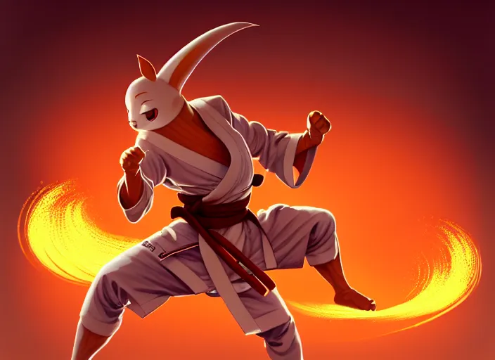 Image similar to a anthropomorphic carrot wearing karate gi, diffuse lighting, fantasy, dojo background, intricate, elegant, highly detailed, lifelike, photorealistic, digital painting, artstation, illustration, concept art, smooth, sharp focus, art by frank frazetta and marco bucci and loish and rossdraws and artgerm and alphonse mucha