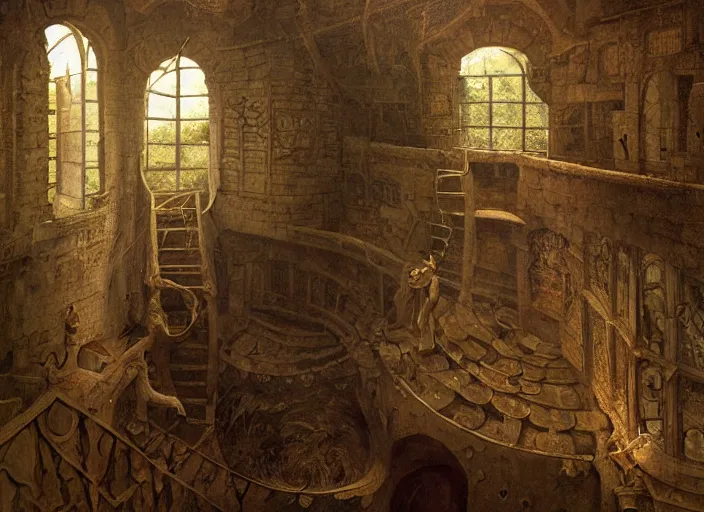 Image similar to jim henson's labyrinth. oubliette. you are in an oubliette : a place where people and things are put to be forgotten by edgar maxence and caravaggio and delacroix style, artistic, intricate painting, cinematic lighting, hyper realistic, extremely detailed, vivid colors, establishing shot, dramatic lighting