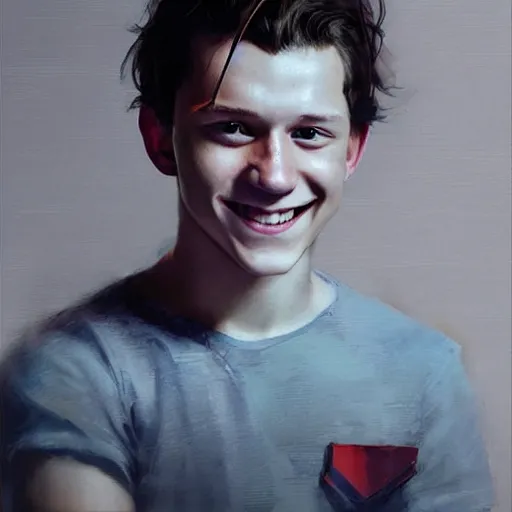 Image similar to smiling cute tom holland by ruan jia, portrait