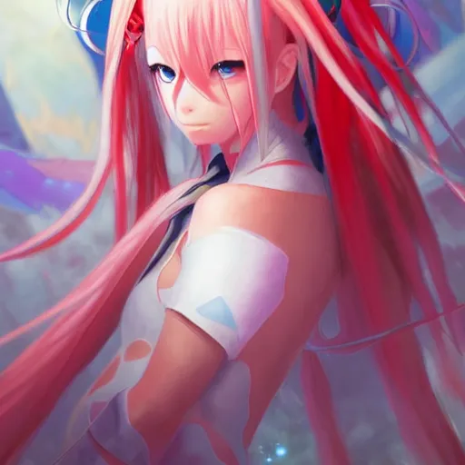 Image similar to anime portrait of Zero Two as a shaman yedi using dark force to eliminate trump as an anime antagonist by Stanley Artgerm Lau, WLOP, Rossdraws, James Jean, Andrei Riabovitchev, Marc Simonetti, and Sakimichan, trending on artstation
