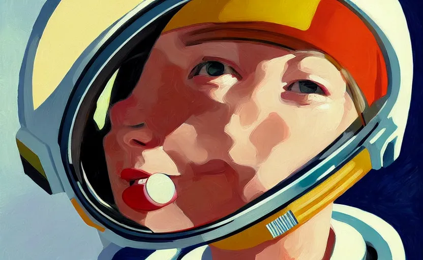 Prompt: Portrait of a Astronaut woman engineer with helmet, very coherent, painted by Edward Hopper, painted by James Gilleard, airbrush, art by JamesJean