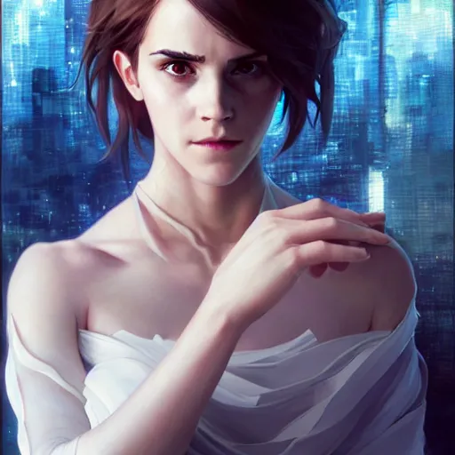 Prompt: ultra realistic illustration, emma watson as ghost in the shell anime, intricate, elegant, highly detailed, digital painting, artstation, concept art, smooth, sharp focus, illustration, art by artgerm and greg rutkowski and alphonse mucha and wlop