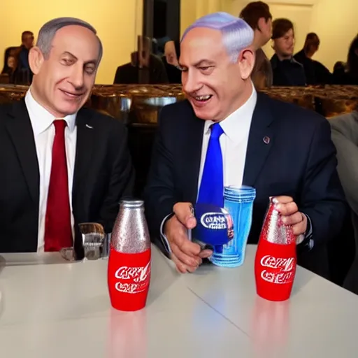 Prompt: benjamin netanyahu drinks a coke