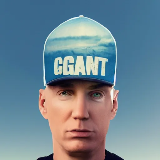 Image similar to giant eminem head hovering over the ocean, highly intricate, hyper realistic, 8 k