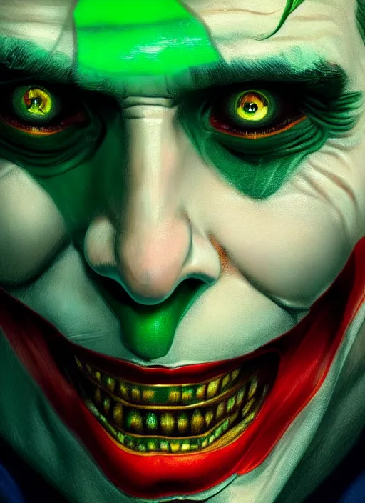 Image similar to portrait of jared leto as the joker, green hair, intricate, elegant, glowing lights, highly detailed, digital painting, artstation, concept art, sharp focus, illustration, art by wlop, mars ravelo and greg rutkowski