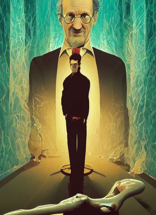 Image similar to poster artwork by Michael Whelan and Tomer Hanuka, Karol Bak of portrait of Steven Spielberg, from scene from Twin Peaks, clean