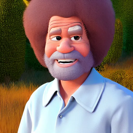 Image similar to bob ross as a pixar disney character from up ( 2 0 0 9 ), unreal engine, octane render, 3 d render, photorealistic