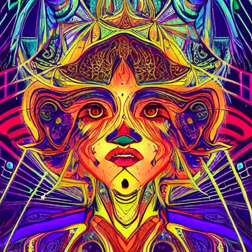 Prompt: tarot, shamanic, beautiful colors, psychedelic, tantric, intense colors, souls, magic, mesmerizing, sharp foccus ilustration, artstation hq, in style of donglu yu