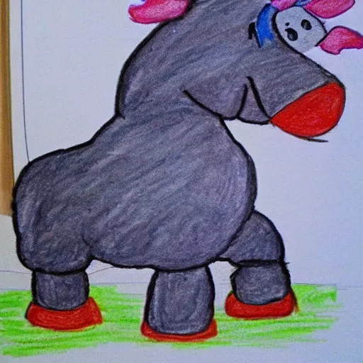 Image similar to child's crayon drawing of eeyore