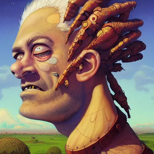 Image similar to humandesign mohawk projector portrait by gaston bussierre and charles vess and james jean and erik jones and rhads, inspired by rick and morty, epic, funny, huge scale, beautiful fine face features, intricate high details, sharp, ultradetailed