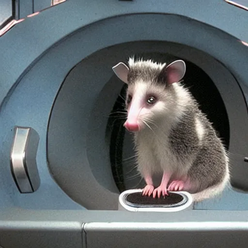 Prompt: An opossum sitting in the captain’s chair aboard the Star Trek Enterprise, —width 1024