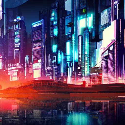 Image similar to beautiful cyberpunk city