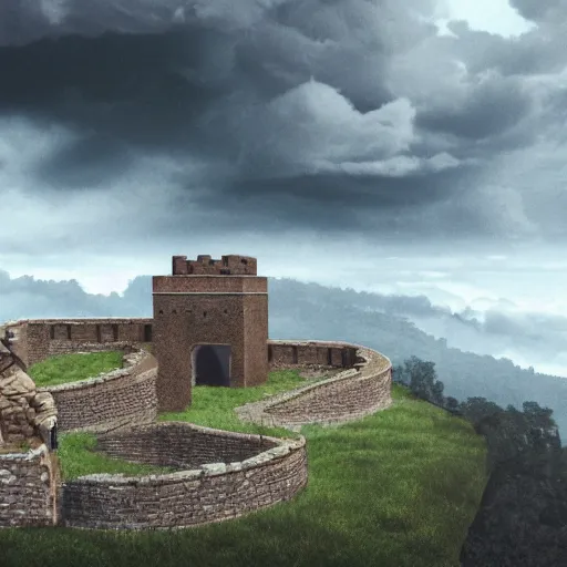 Prompt: a big ancient city on top of a mountain, in the midst of the clouds, has a great circular brick wall surrounding it, and the mountain is surrounded by clouds, hyper realistic, 8 k, cinematic, artstation