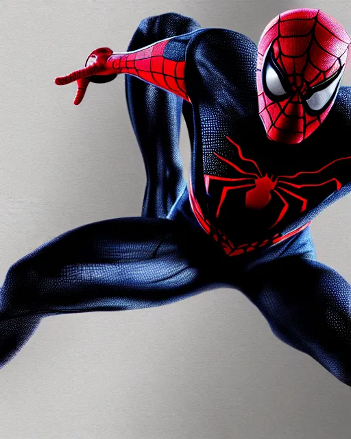 Image similar to photorealistic, hyperdetailed sketch of black spider - man suit with white webbing