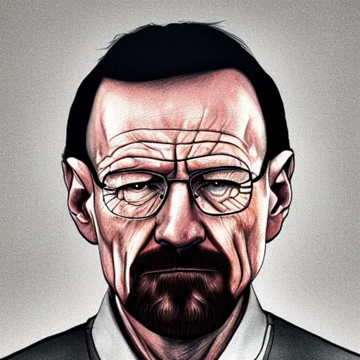 Prompt: a detailed portrait of walter white with long hair, art illustration, incredibly highly detailed and realistic, 8 k, sharp focus