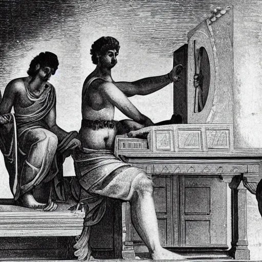 Image similar to ancient greeks building a computer