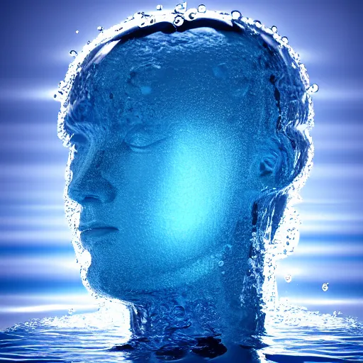 Image similar to minimalist logo icon of a human head made of water, ray tracing, realistic water splashes, sharp focus, 8 k resolution