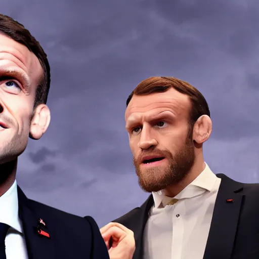 Prompt: emmanuel macron as conor mcgregor, photographic