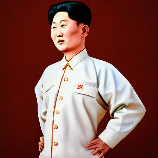 Prompt: realistic concept art photography by araki nobuyoshi of smiling north korean kim chen wearing ukrainian traditional shirt designed by taras shevchenko.