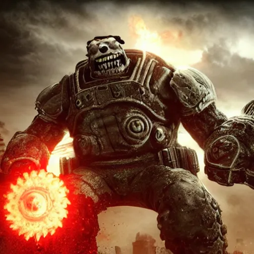 Image similar to evil large spongebob monster in gears of war, splash art, movie still, detailed face, photorealistic facial features, cinematic lighting, dramatic, octane render, long lens, shallow depth of field, bokeh, anamorphic lens flare, 8 k, hyper detailed, 3 5 mm film grain