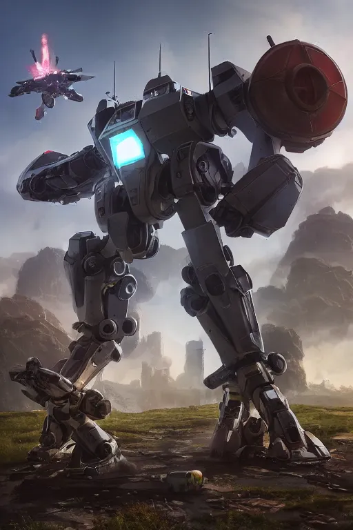 Image similar to mechwarrior 5 : mercenaries mech megaman transformer robot boss tank engine game octane render, 4 k, hd 2 0 2 2 3 d cgi rtx hdr style chrome reflexion glow fanart, global illumination ray tracing hdr fanart arstation by ian pesty by jesper ejsing pixar and disney unreal zbrush central hardmesh