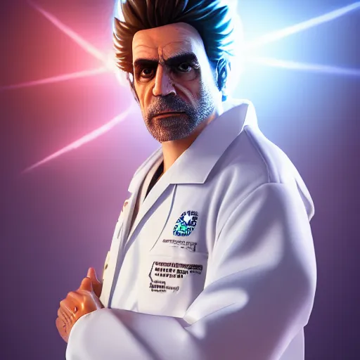 Prompt: portrait art of rick sanchez, lab coat, 8 k ultra realistic, lens flare, atmosphere, glow, detailed, intricate, full of colour, cinematic lighting, trending on artstation, 4 k, hyperrealistic, focused, extreme details, unreal engine 5, cinematic, masterpiece