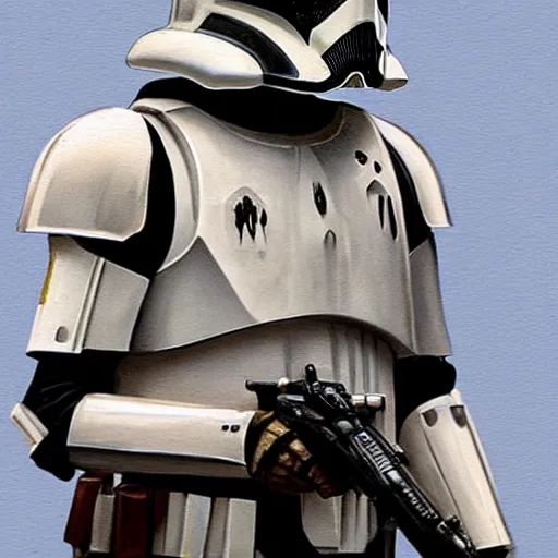 Image similar to an imperial stormtrooper walking, full body photography, extremely long shot, long shot, full-length, head-to-toe, concept art by Doug Chiang cinematic, realistic painting, high definition, concept art, the Mandalorian concept art style