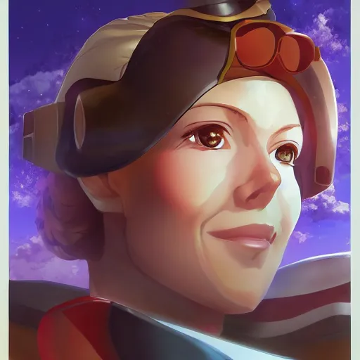 Image similar to portrait of amelia earhart the great pilot of seventh heaven, anime fantasy illustration by tomoyuki yamasaki, kyoto studio, madhouse, ufotable, square enix, cinematic lighting, trending on artstation