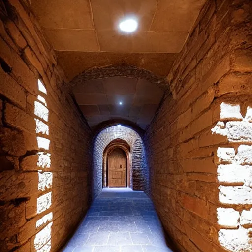 Image similar to dungeon corridor containing a secret concealed door in its bricks, d & d, photo