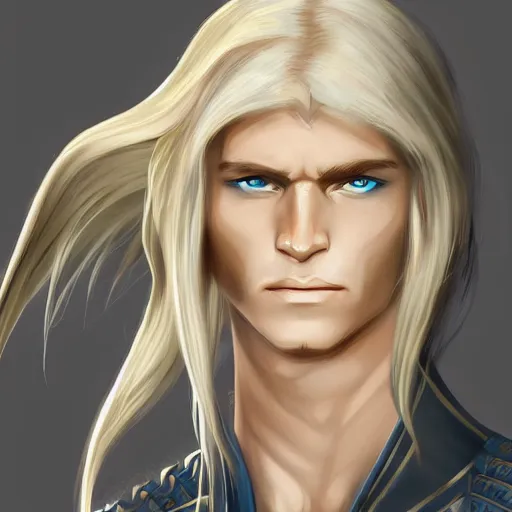 Prompt: Male Angelic being with long blonde hair and blue eyes with white and gold armor, ultra detailed, artstation, 8k, photorealistic, digital art.