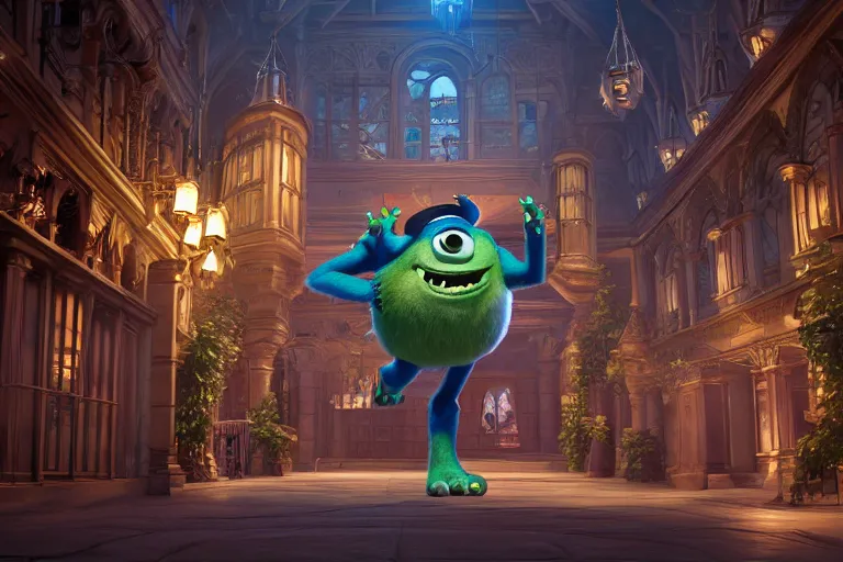 Image similar to the most amazing dream you ever had about monster university, hyper realistic, ambient lighting, concept art, intricate, hyper detailed, smooth, volumetric lighting, octane