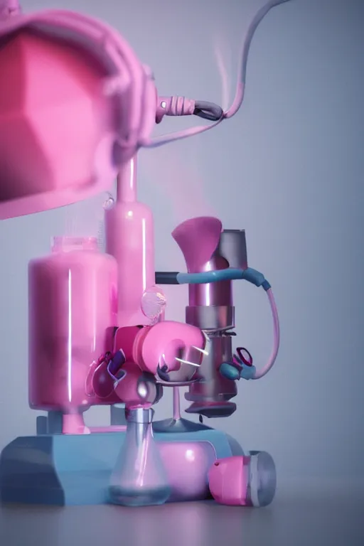 Prompt: an anesthesia machine pumping pink vapor into an oxygen mask, photorealistic, detailed