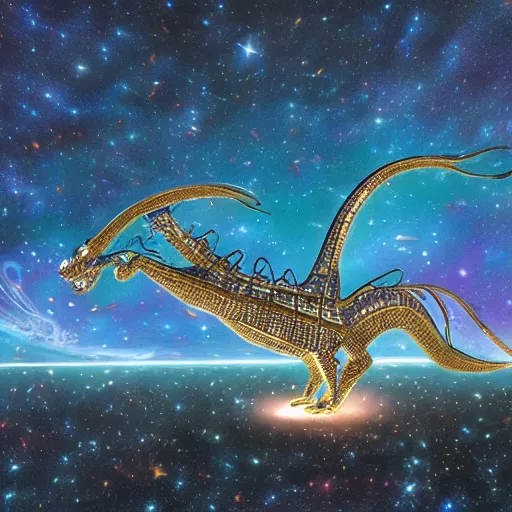 Prompt: accurate by peter eisenman, by sarah sze wisteria, cinematic lighting. a digital art of a dragon in space. the dragon is in the foreground with its mouth open rows of sharp teeth. coiled & ready to strike, its tail is wrapped around a star in the background. background is full of stars & galaxies.