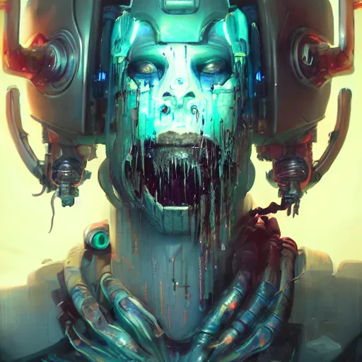 Prompt: portrait of a horrific cybernetic zombie, cyberpunk concept art by pete mohrbacher and artgerm and wlop and greg rutkowski and deathburger, digital art, highly detailed, intricate, sci-fi, sharp focus, Trending on Artstation HQ, deviantart, unreal engine 5, 4K UHD image