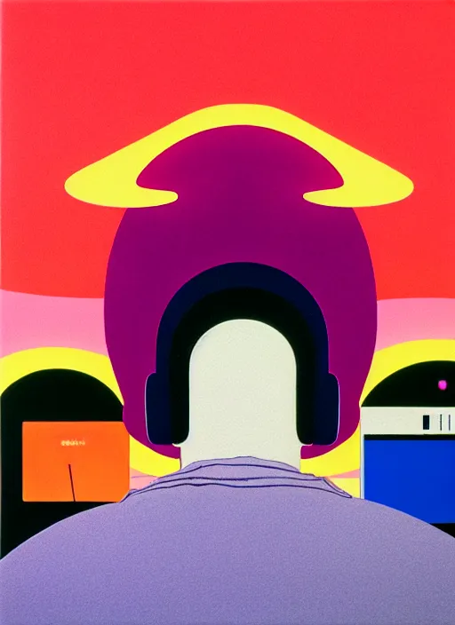 Image similar to men listening to music by shusei nagaoka, kaws, david rudnick, airbrush on canvas, pastell colours, cell shaded, 8 k