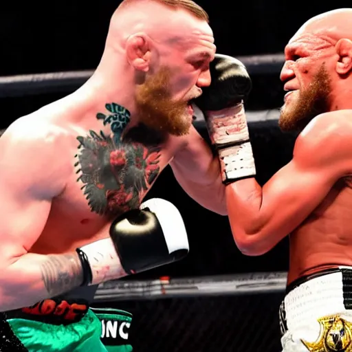 Image similar to conor mcgregor fights mike tyson in a cave