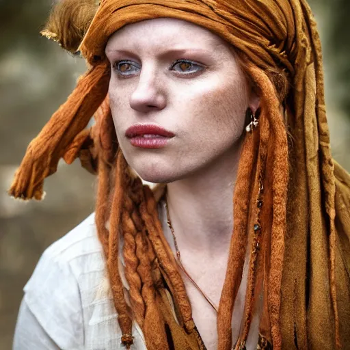 Image similar to 'https://i.pinimg.com/originals/8b/2b/3c/8b2b3c1c42721b1a61d595f3da14daf5.jpg' 15th Century Barbary Coast pirate Woman with Ginger hair and Golden hooped earrings photography by Steve McCurry