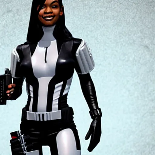 Prompt: Domino from Marvel Comics with Mia Khalifia face,