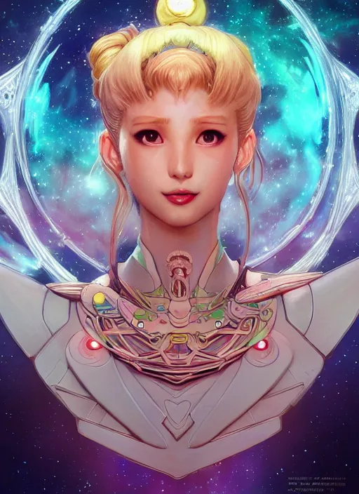 Image similar to symmetry!! portrait of sailor moon! alien in the style of horizon zero dawn, machine face, intricate, elegant, highly detailed, digital painting, artstation, concept art, smooth, sharp focus, illustration, art by artgerm and greg rutkowski and alphonse mucha, 8 k