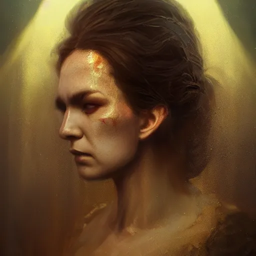 Image similar to majestic gracious regal evil face portrait, ancient greece, atmospheric lighting, painted, intricate, volumetric lighting, beautiful, rich deep colours masterpiece, golden hour, sharp focus, ultra detailed, by leesha hannigan, ross tran, thierry doizon, kai carpenter, ignacio fernandez rios