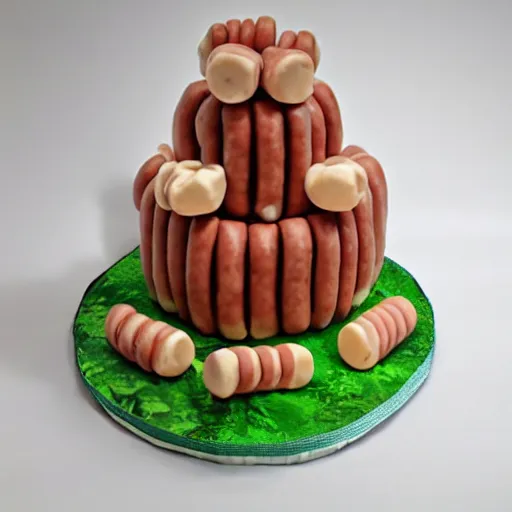 Image similar to birthday cake made entirely of sausages