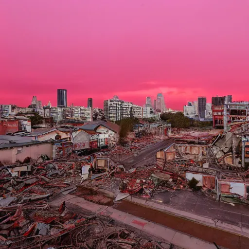 Image similar to a completely destroyed city with a red sky