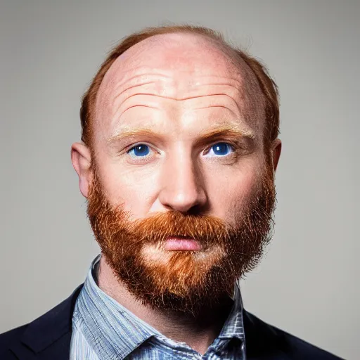 Image similar to Blue eyed ginger balding middle aged man with stubble, corporate portait, headshot, profile