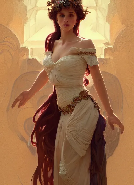 Prompt: portrait of a full body of young beautiful female princess, d & d, baroque dress, flat lighting, intricate, highly detailed, digital painting, artstation, concept art, smooth, sharp focus, illustration, art by simon bisley and greg rutkowski and alphonse mucha, natural tpose