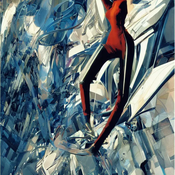 Prompt: gdansk girl, full body, high fashion, futurism, aerodynamic, flowing, intricate, slick, highly detailed, digital painting, vogue, concept art, smooth, sharp focus, hd, art by syd mead and john berkey and annie leibovitz