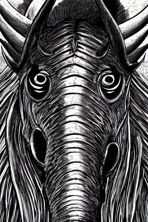 Image similar to demon horse with a horn, symmetrical, highly detailed, digital art, sharp focus, trending on art station, kentaro miura manga art style