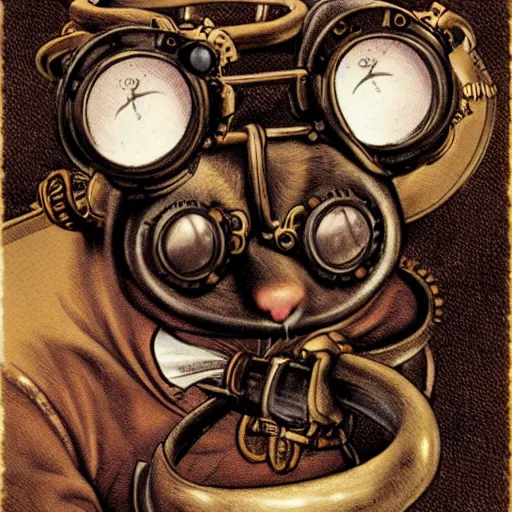 Image similar to a rat with steampunk googles, by don bluth