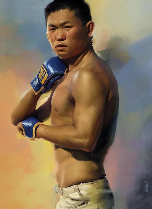 Image similar to greg manchess side portrait of a filipino mma fighter with a scepter sitting on a tank, organic painting, sunny day, matte painting, bold shapes, hard edges, street art, trending on artstation, by huang guangjian, gil elvgren, ruan jia, randy vargas, greg rutkowski