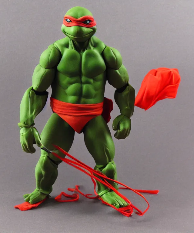 Prompt: packaging for a teenage mutant ninja turtle raphael hottoys toy